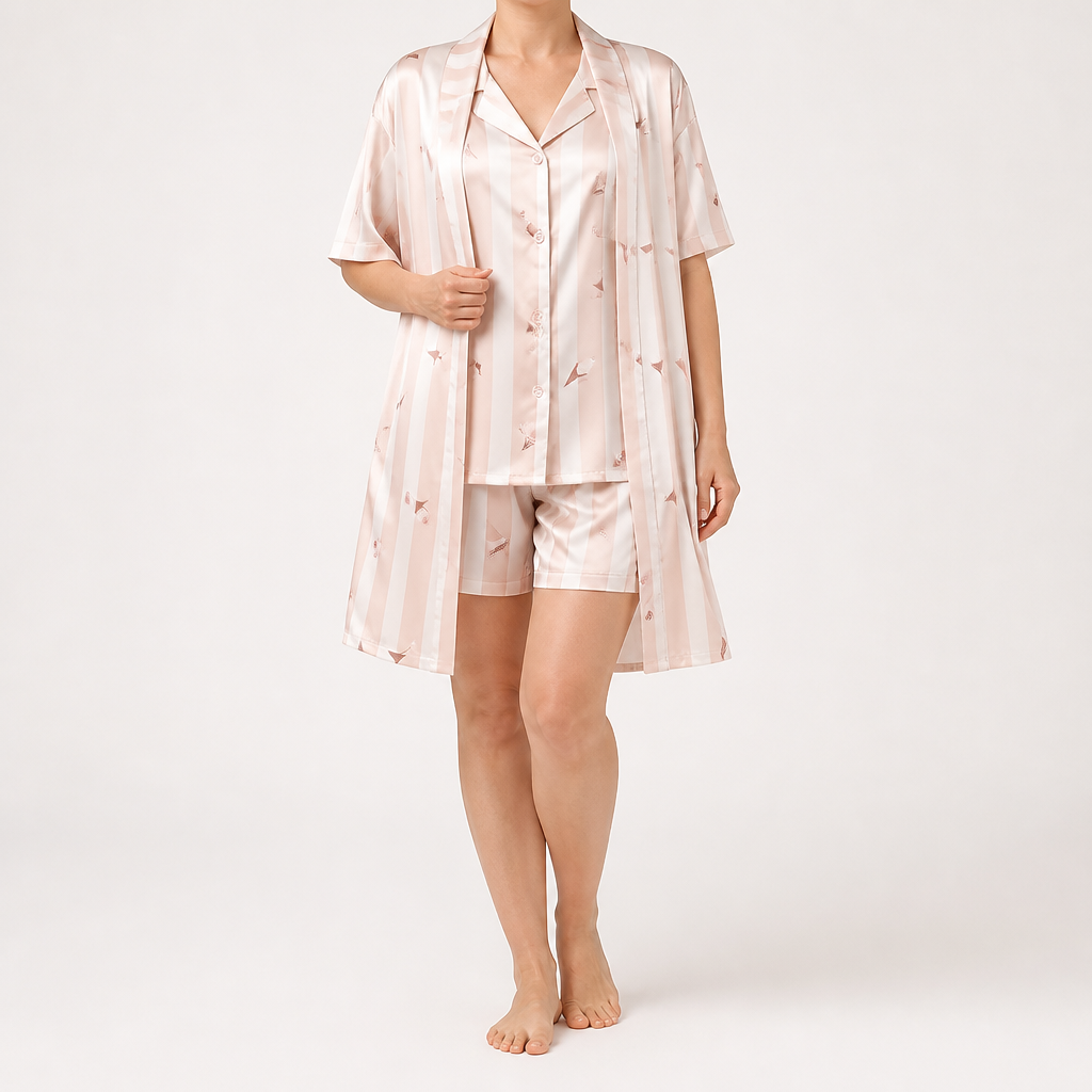 Odette | Womens Short Sleeve Satin Pyjama Set, Cream 2