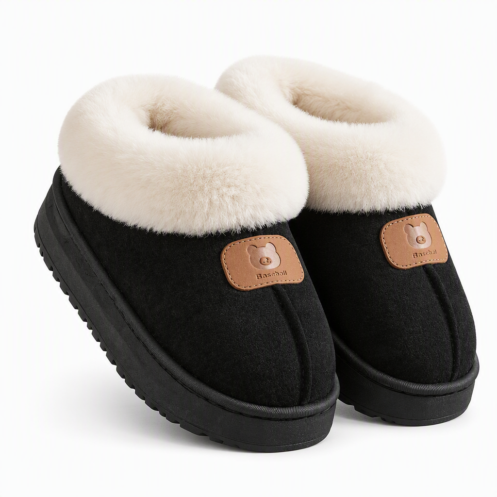 Dax | Womens Slippers Fluffy Warm Memory Foam House Slippers Black 3 packshot