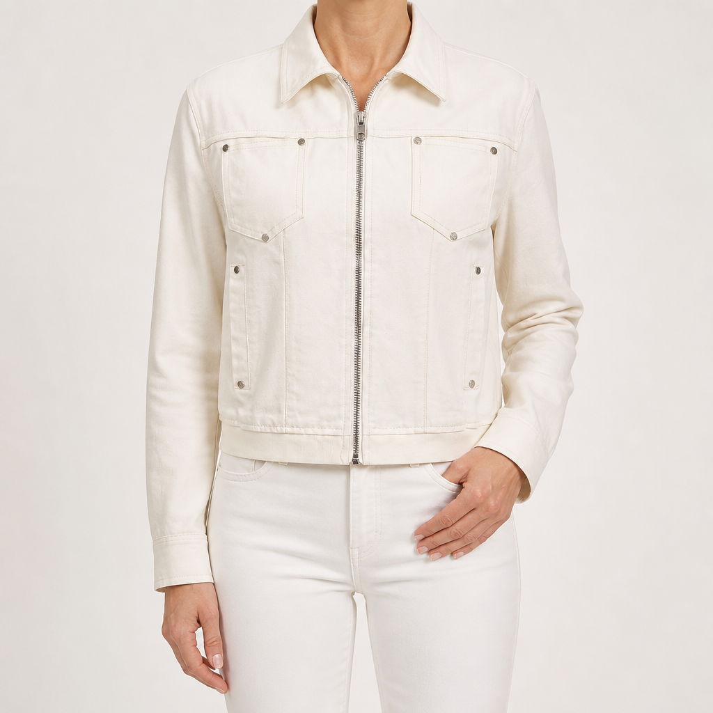 Freya | Womens Cropped Vintage Denim Jacket, Off White