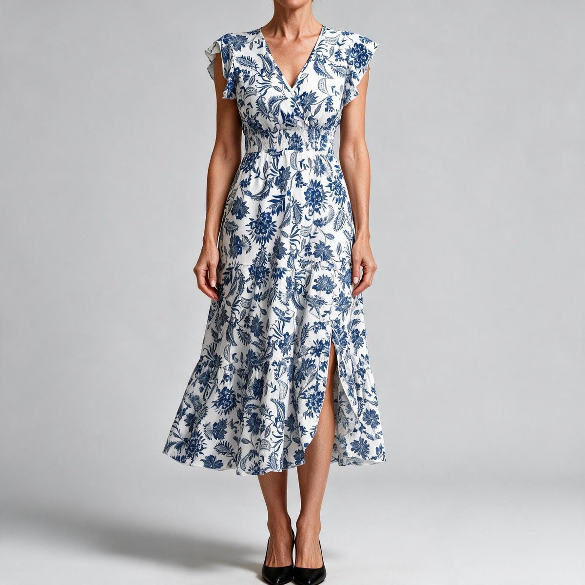 Willa | Womens Wedding Guest Floral Maxi A-Line Summer Dress Blue