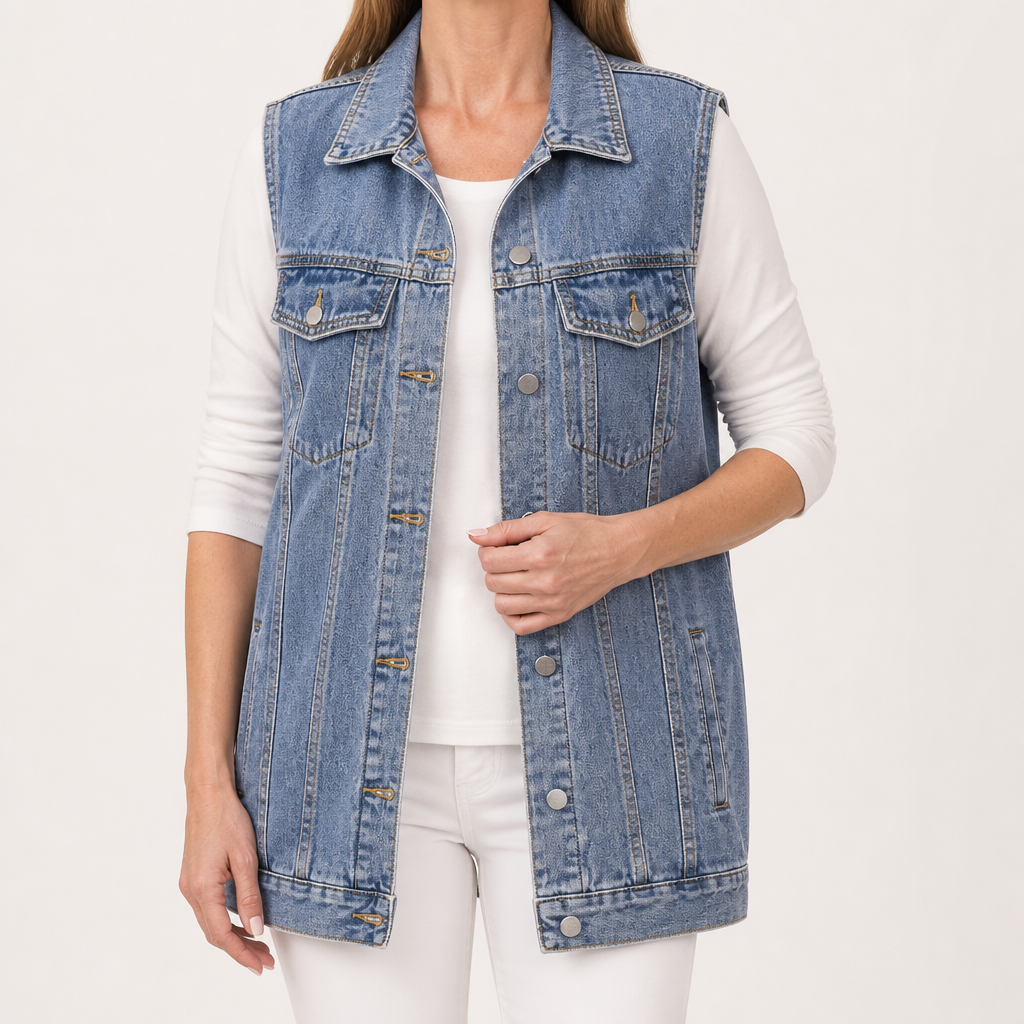 Cordelia | Womens Vintage Sleeveless Denim Gilet Waistcoat, Blue
