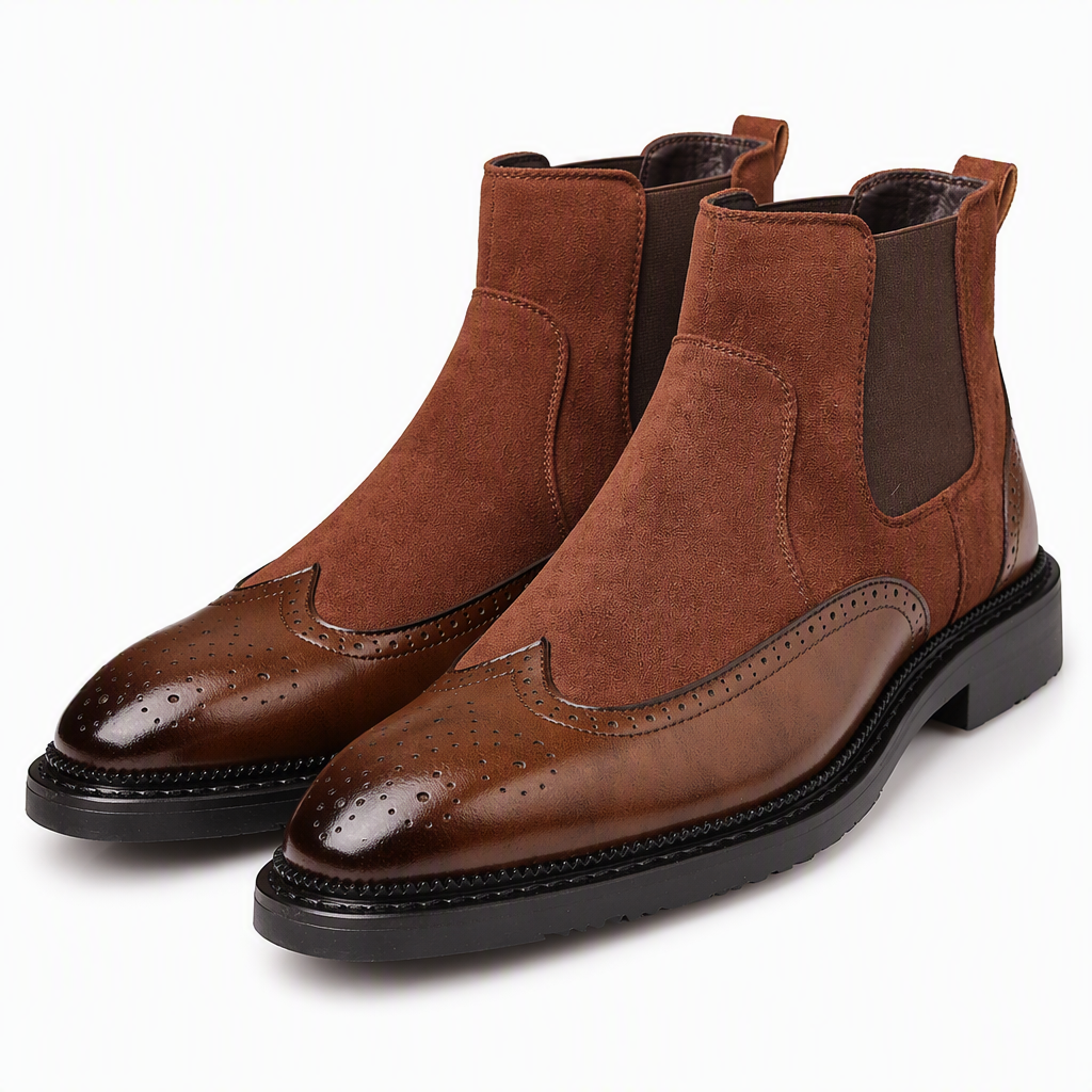 Finnian | Mens Chelsea Leather Retro British Ankle Boots Light Brown packshot