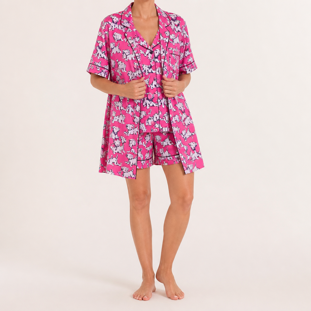 Odette | Womens Short Sleeve Satin Pyjama Set, Rose Red