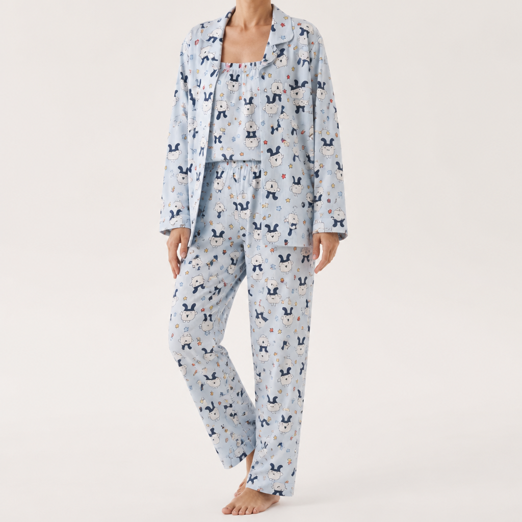 Rosalind | Womens Long Sleeve Button Up Cotton Pyjama Set Loungewear, Light Blue 2