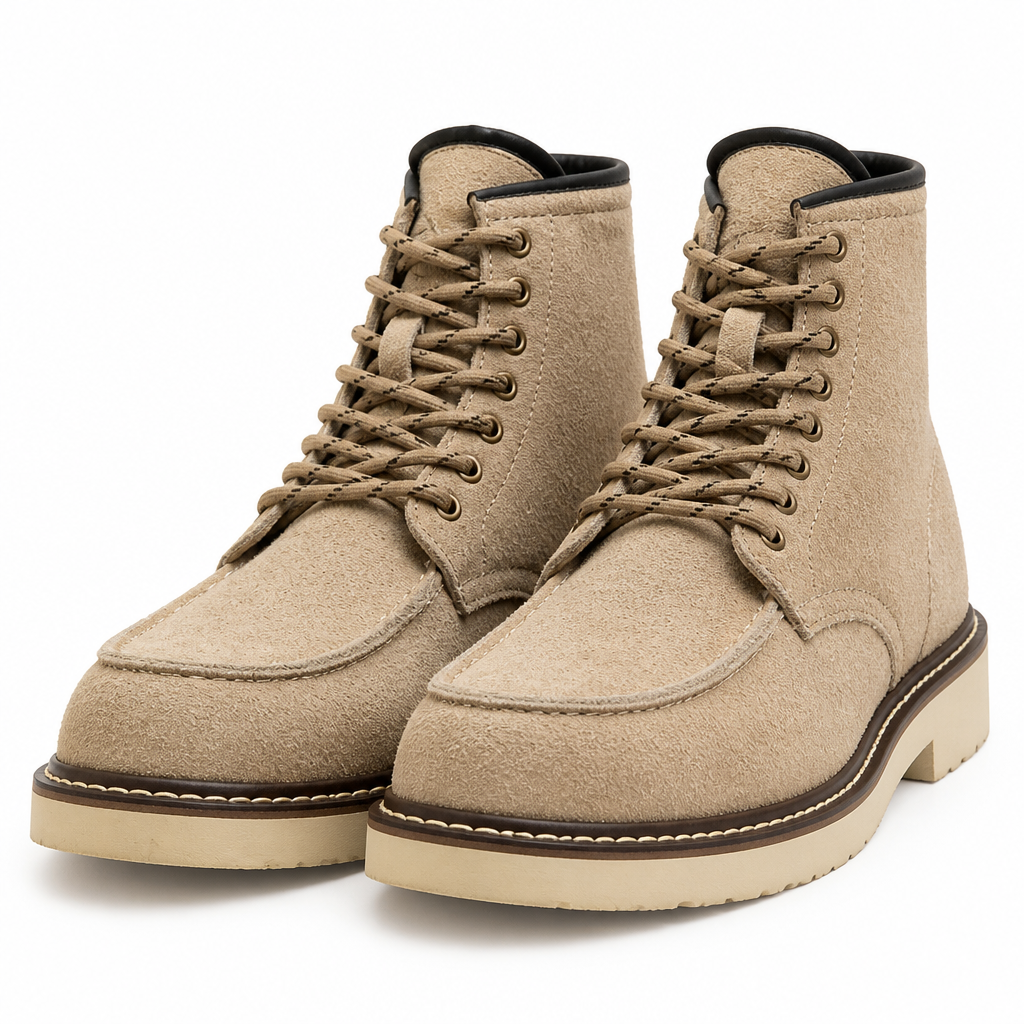 Florian | Mens Leather Work Boots Retro Motorcycle British Style Boots Beige packshot