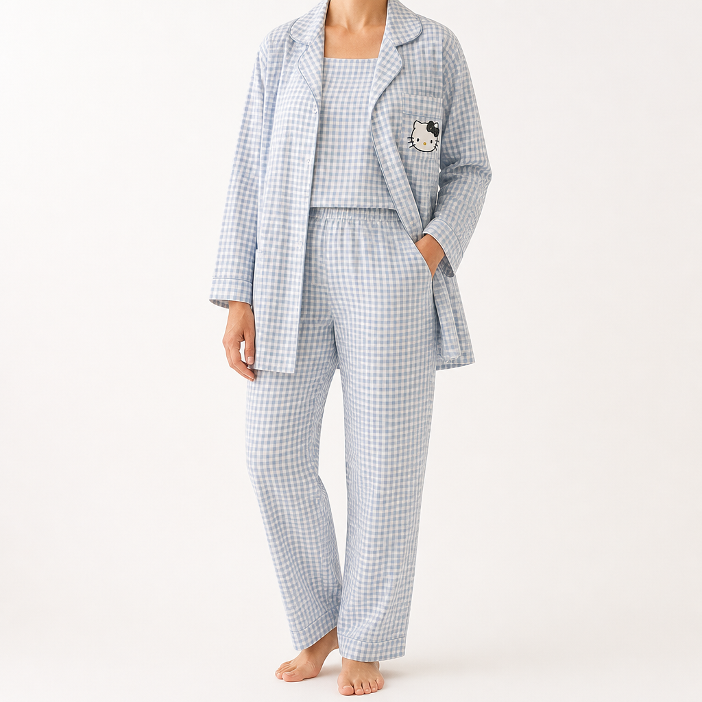 Rosalind | Womens Long Sleeve Button Up Cotton Pyjama Set Loungewear, Blue