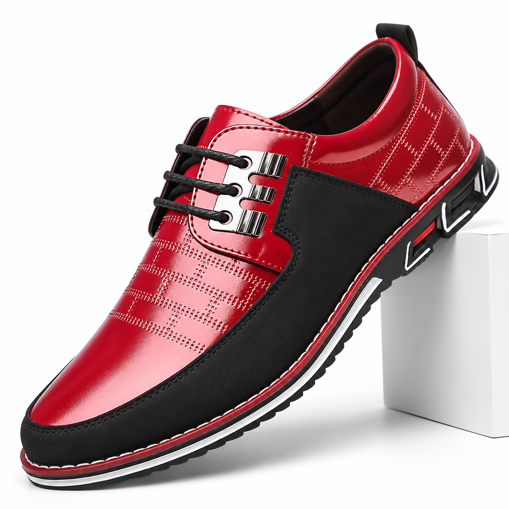 Dorian | Mens Leather Lace Up Breathable Casual Shoes Red packshot