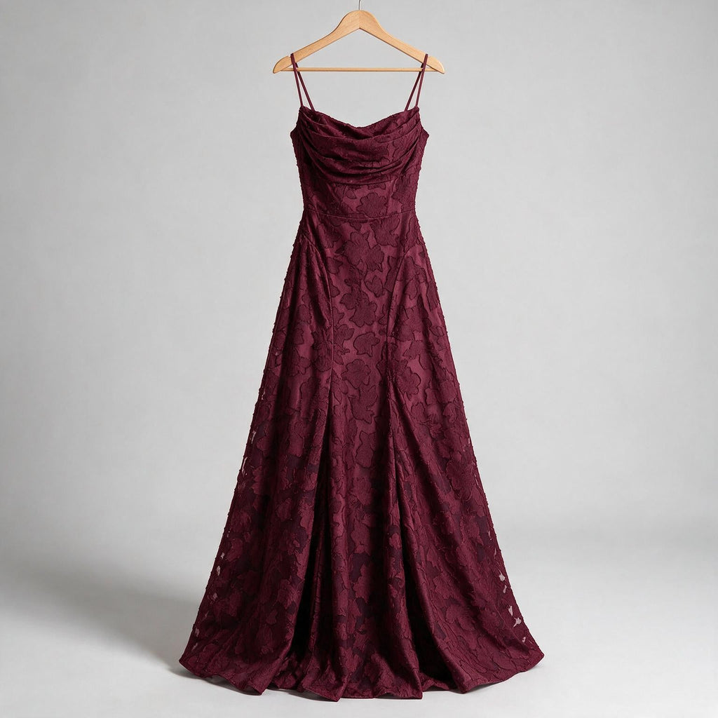 Colette | Womens Wedding Guest Maxi Lace A-Line High Waist Dresses on hanger