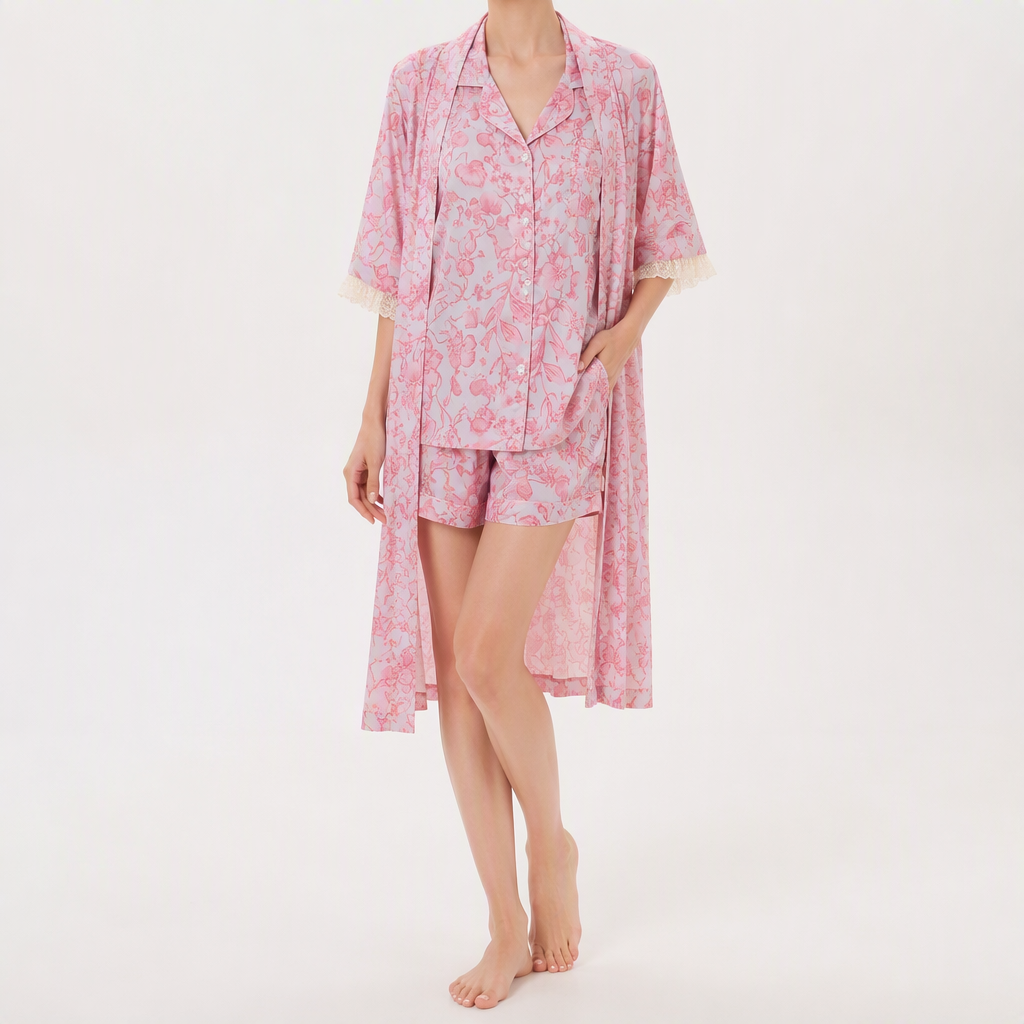 Odette | Womens Short Sleeve Satin Pyjama Set, Rose Pink