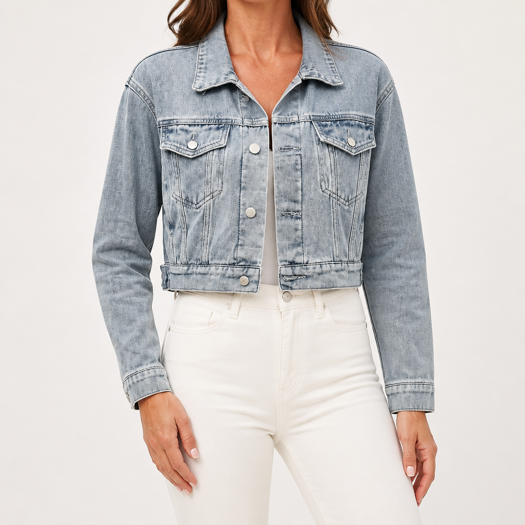 Arabella | Womens Washed Cropped Denim Jacket, Blue