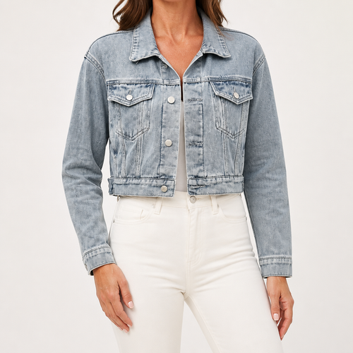 Arabella | Womens Washed Cropped Denim Jacket, Blue