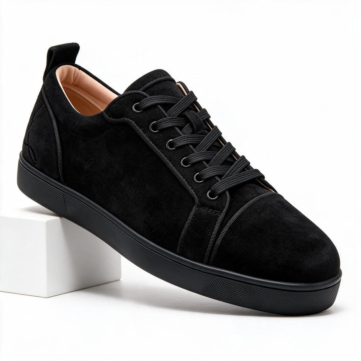Linnea | Mens Low Top Flat Casual Embroidered Shoes Black 2 packshot