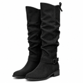 Camryn | Womens Suede Ankle Low Heel Side Zip Boots Black packshot