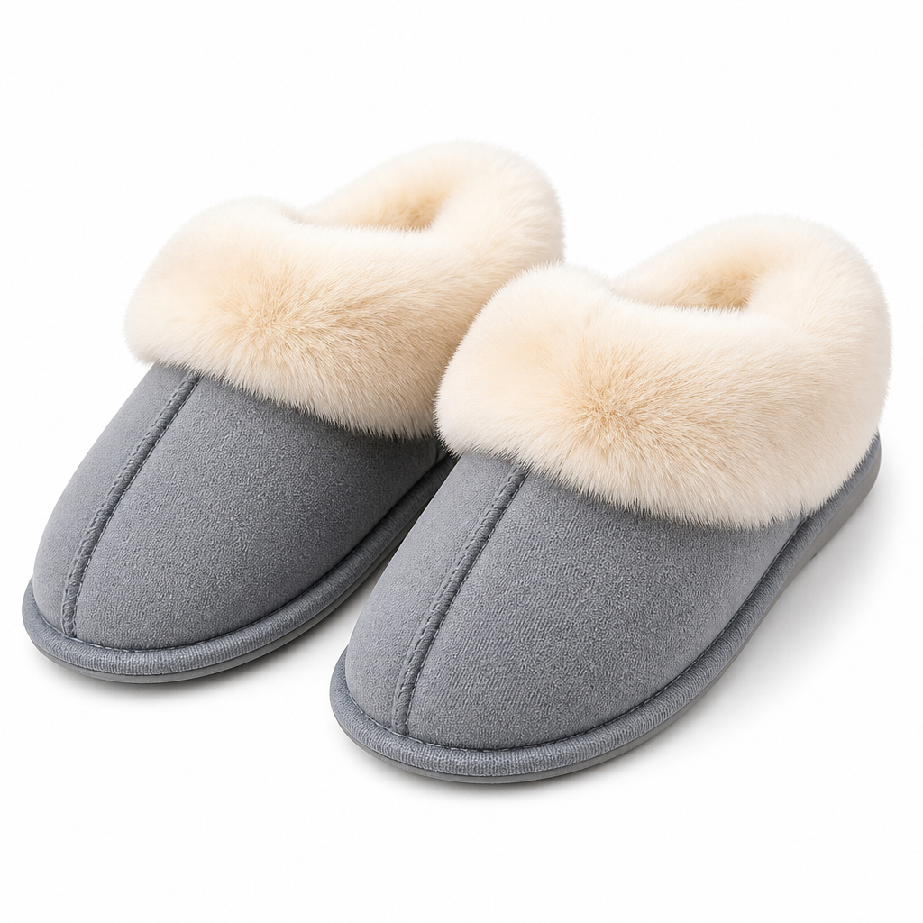 Ivar | Womens Slippers Fluffy Warm Memory Foam House Slippers Gray packshot