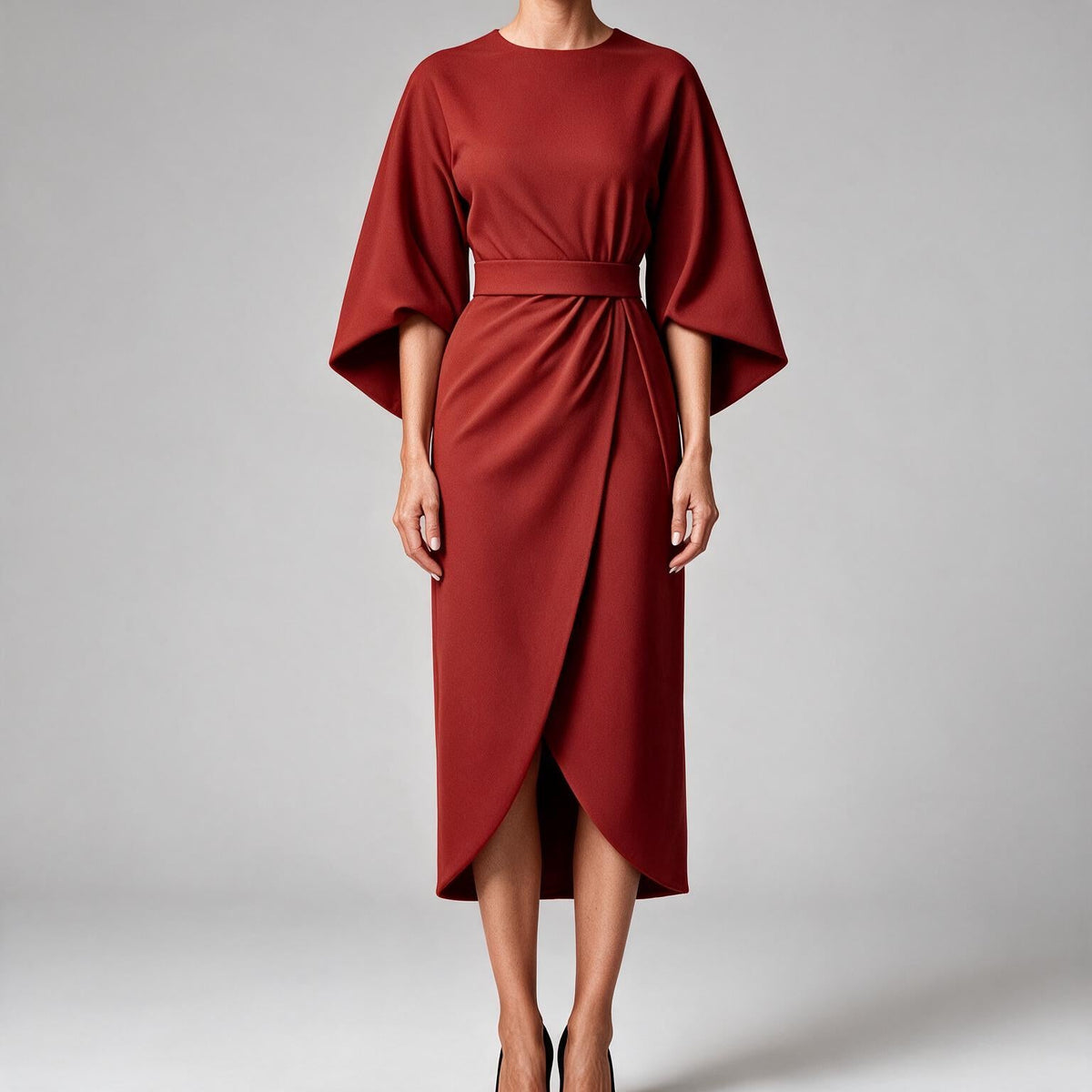Rhoswen | Womens Wedding Guest Dresses Batwing Sleeve Maxi Elegant Dress Red