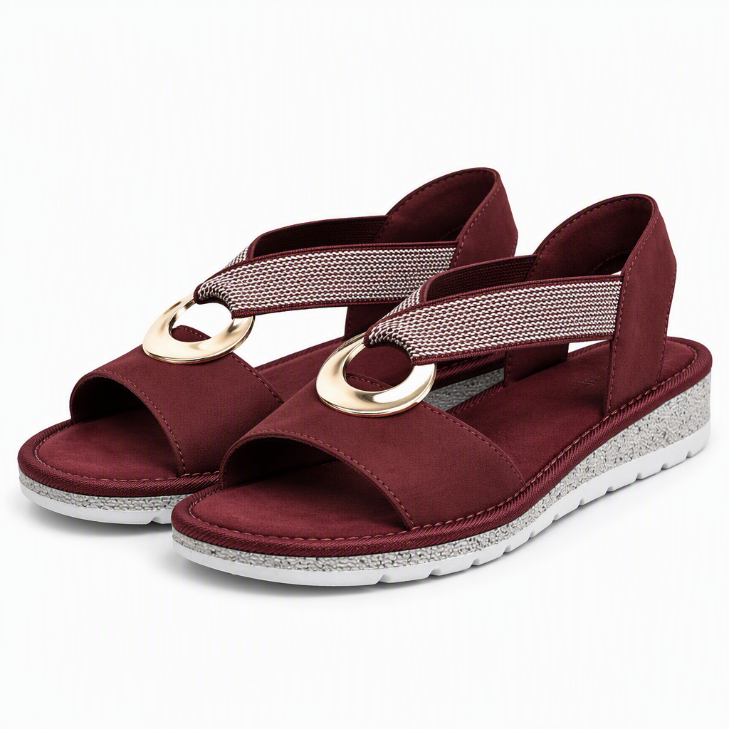 Serena | Womens Sandals Wedge Heel Ankle Strap Fisherman Sandals Wine Red packshot