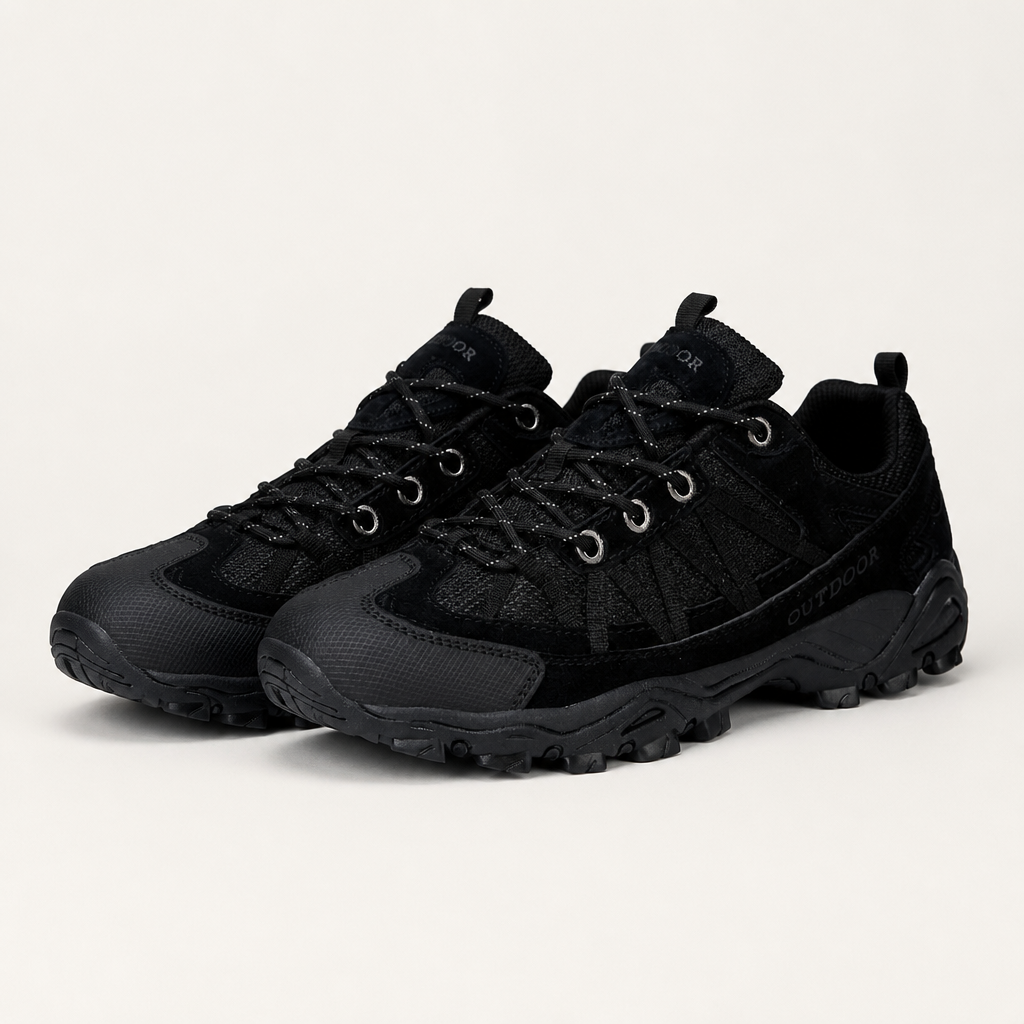 Delphine | Womens Leather Non Slip Breathable Walking Hiking Shoes, Black