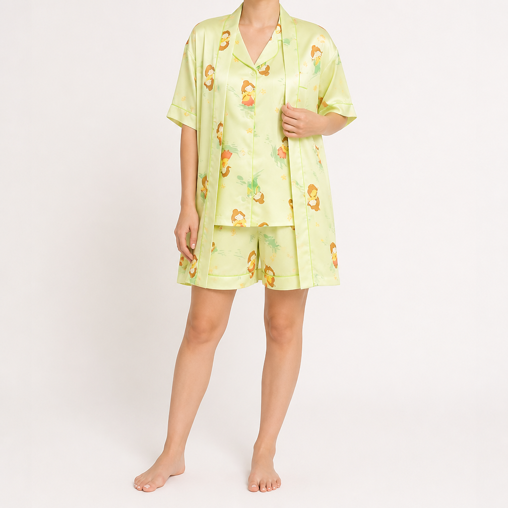 Odette | Womens Short Sleeve Satin Pyjama Set, Lemon Yellow
