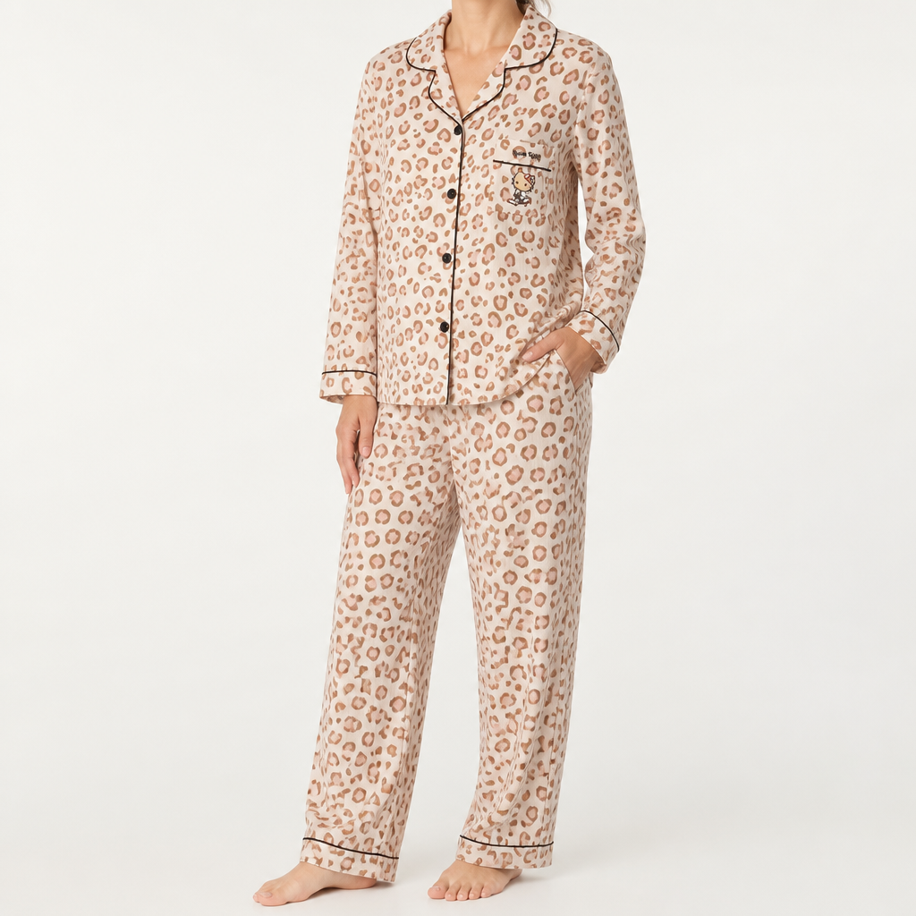 Beatrix | Womens Long Sleeve Cotton Pyjama Set Loungewear, Camel