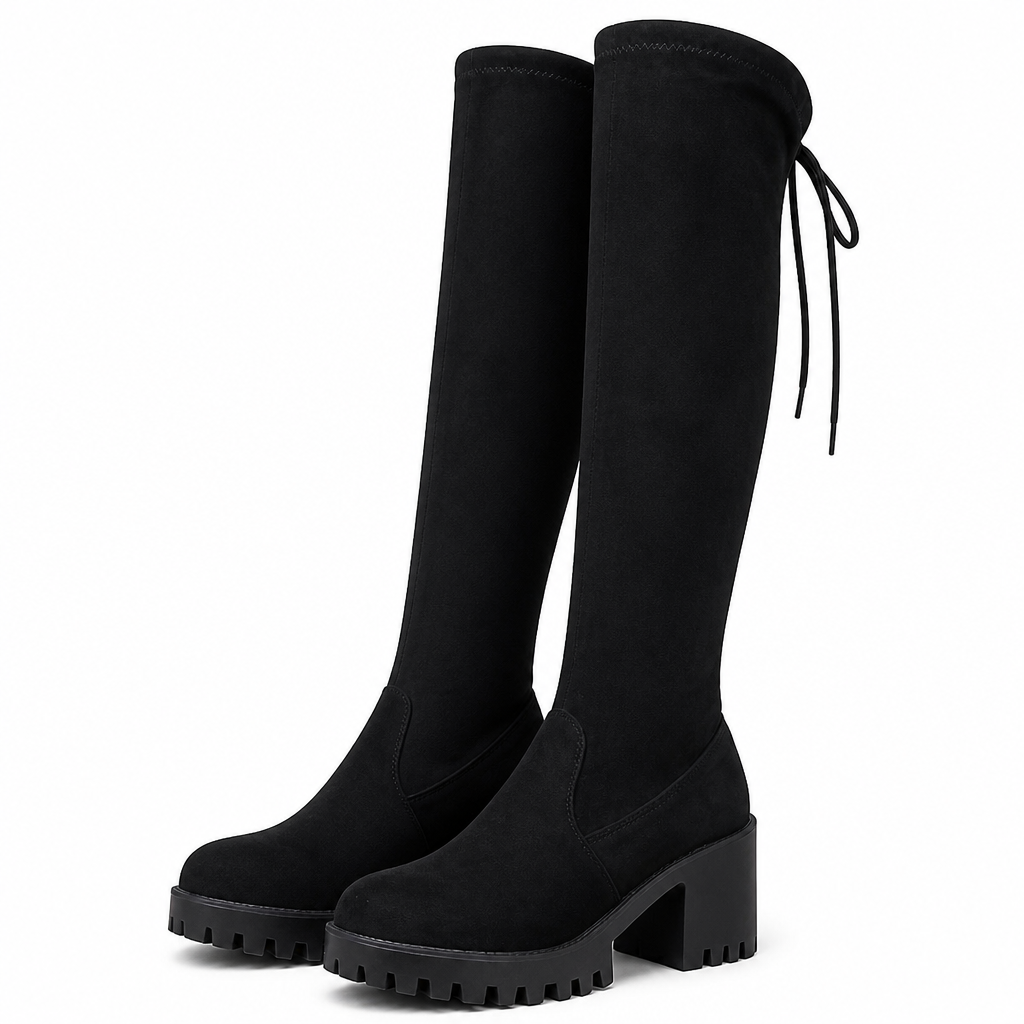 Greta | Mens Knee High Black Lace Up Outdoor Boots Black packshot