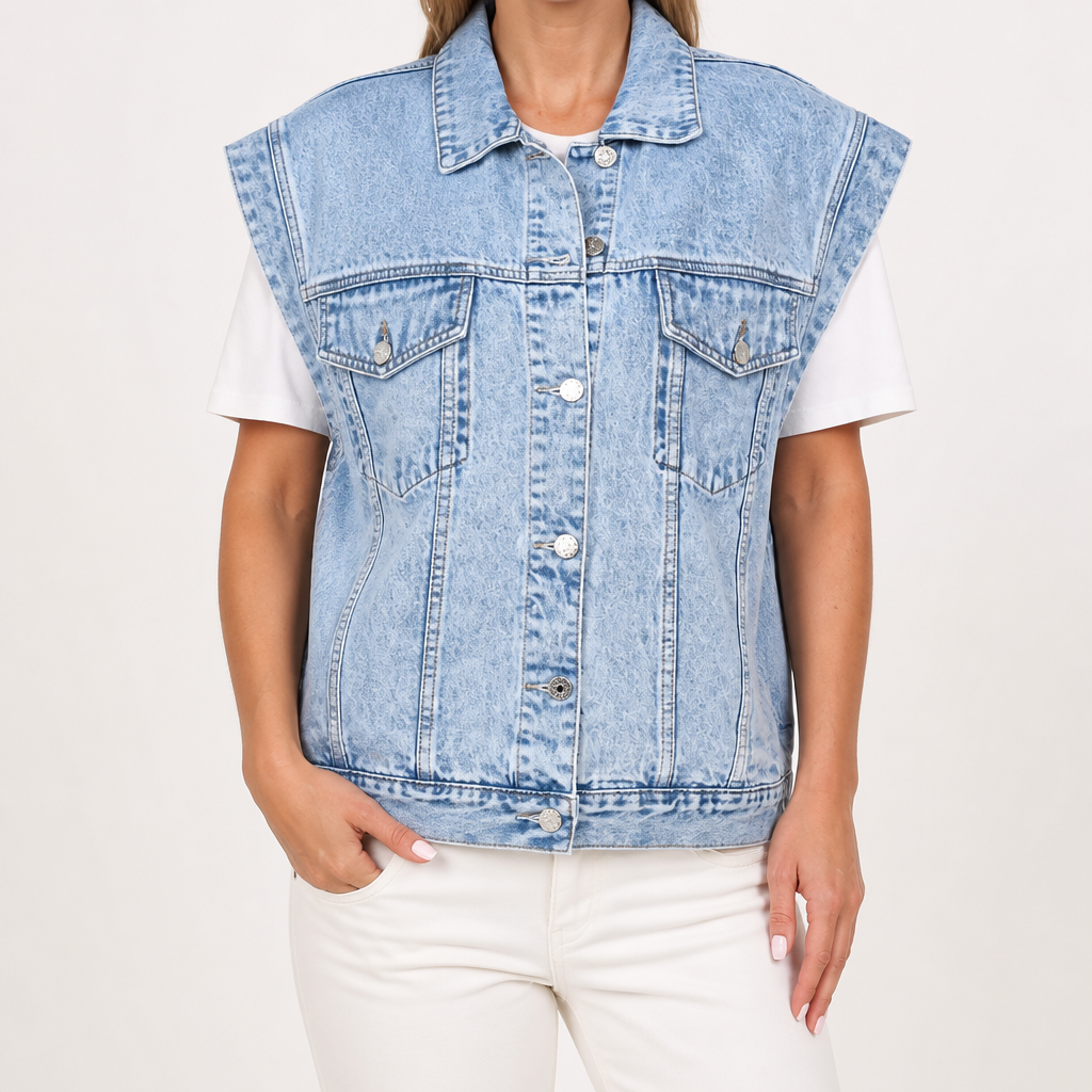 Beatrice | Womens Sleeveless Denim Gilet Jacket, Blue