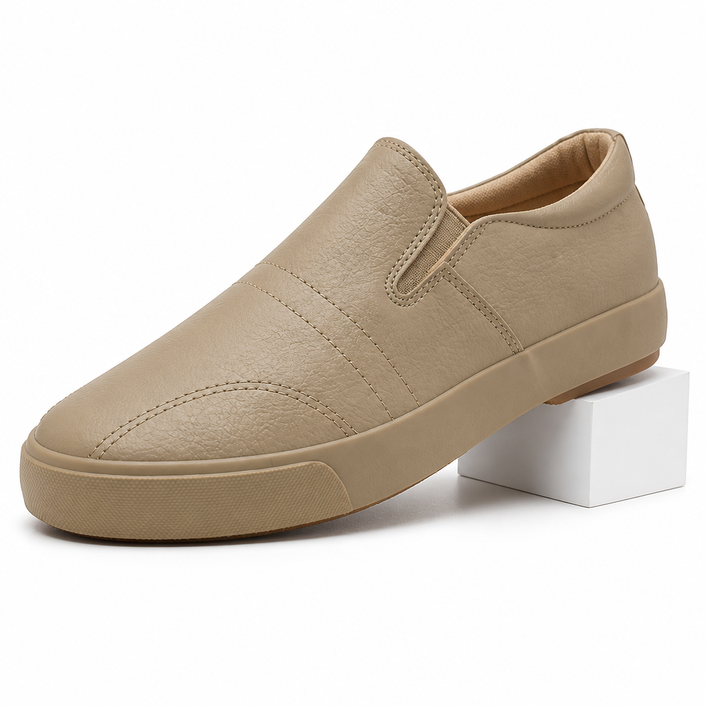 Cassius | Mens Slip on Lightweight Casual Leather Shoes Khaki packshot