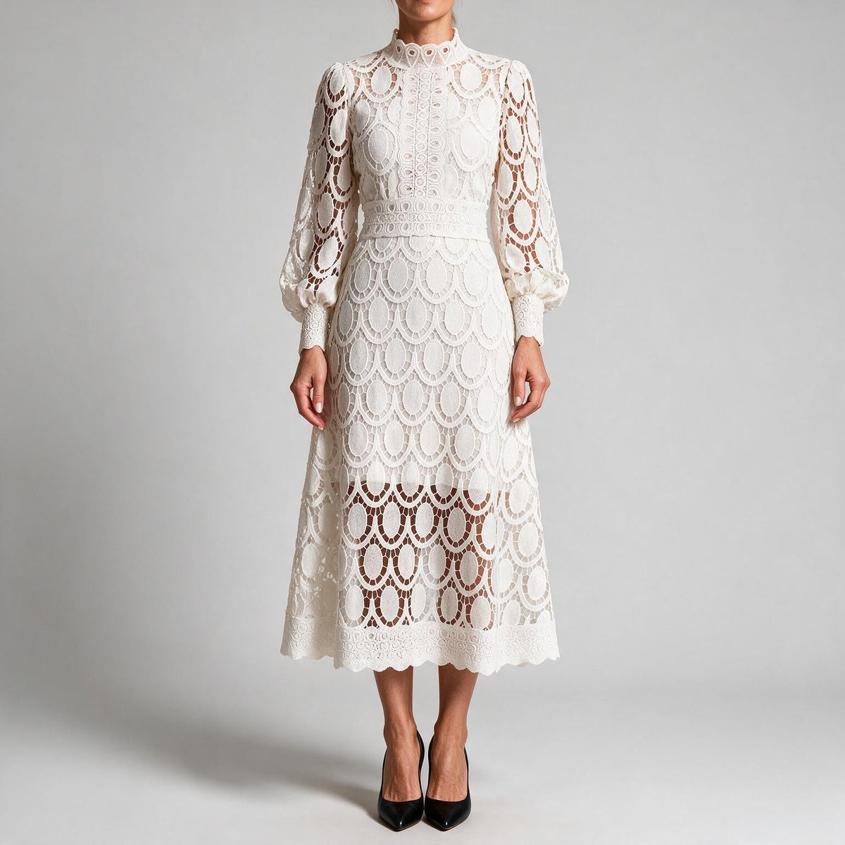 Genevieve | Womens Wedding Guest Lace A-Line Puff Sleeve Dresses