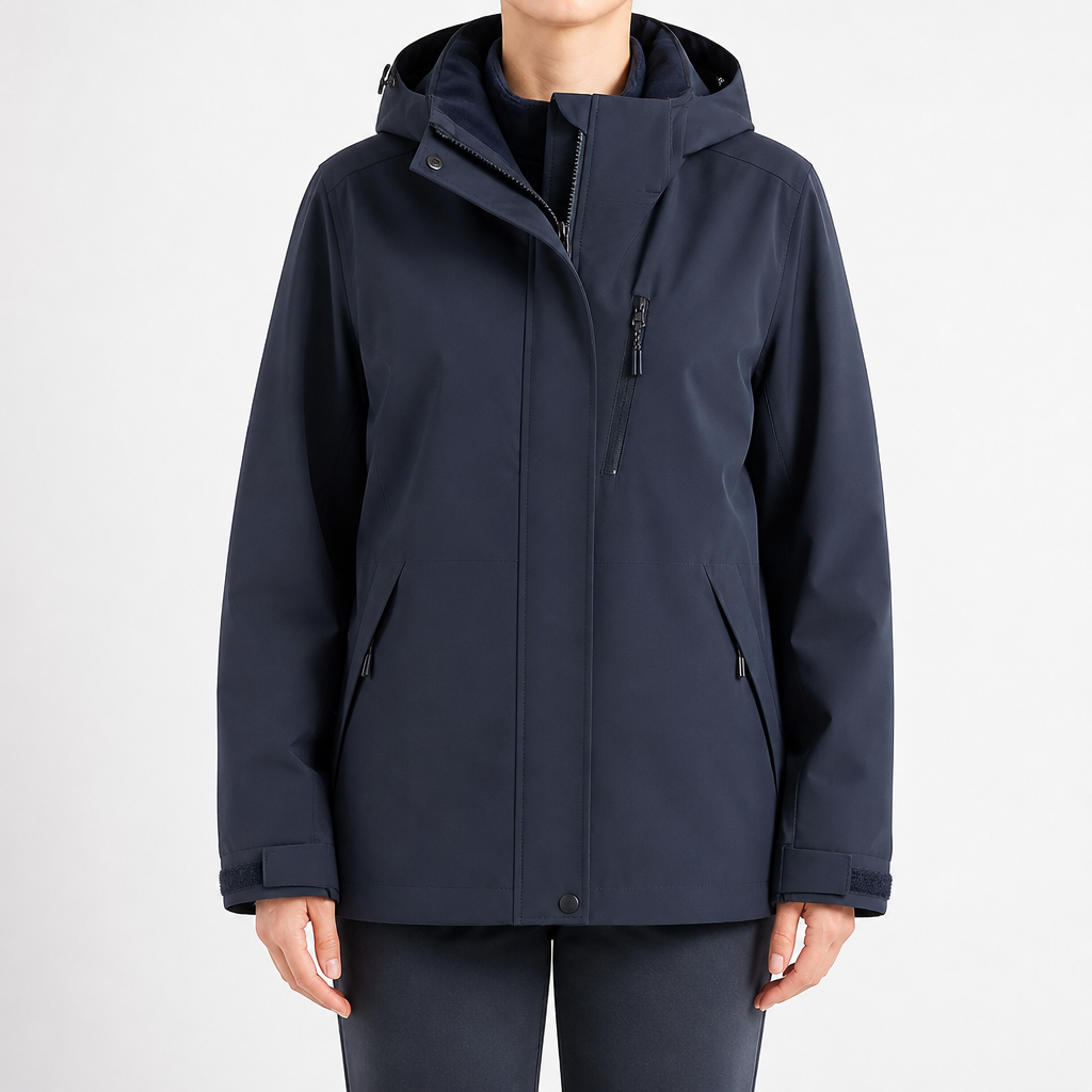 Imogen | Womens 3 In 1 Waterproof Hooded Softshell Jacket, Navy Blue