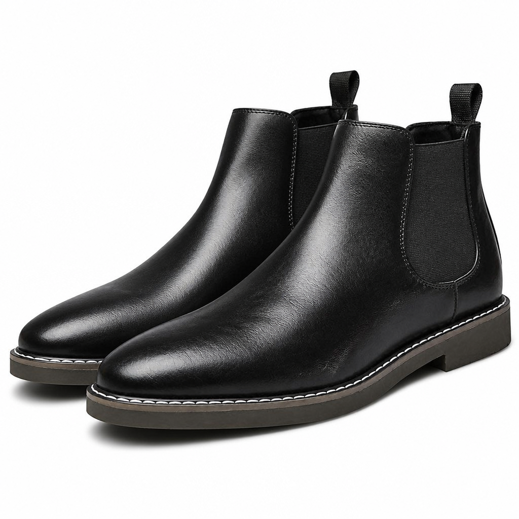 Ellison | Mens Chelsea Boots Retro Leather Ankle Boots Black packshot