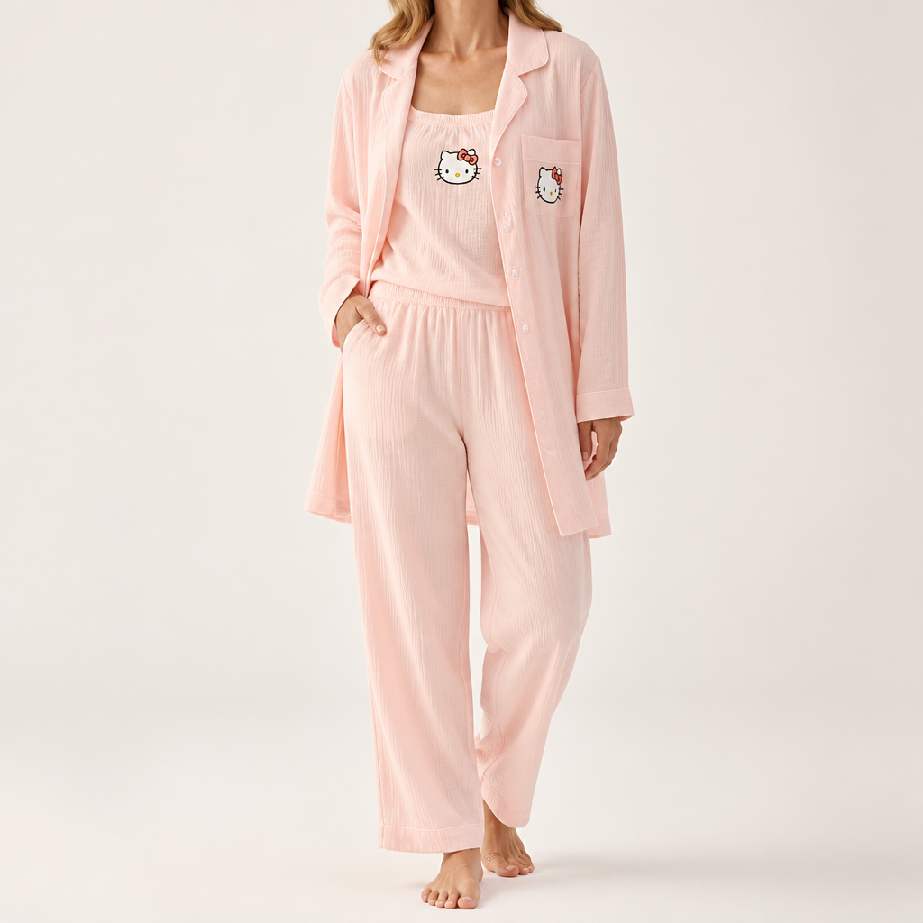 Rosalind | Womens Long Sleeve Button Up Cotton Pyjama Set Loungewear, Pink 7