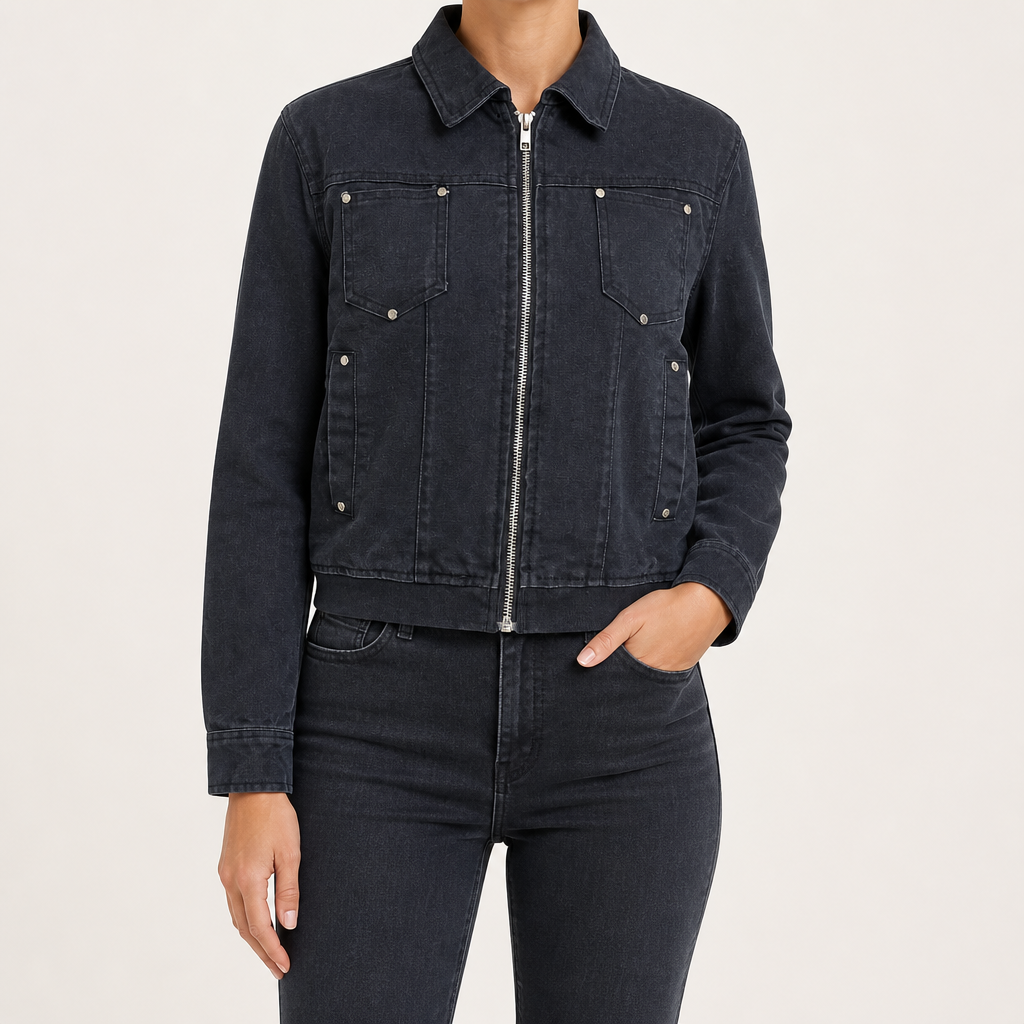 Freya | Womens Cropped Vintage Denim Jacket, Indigo Blue