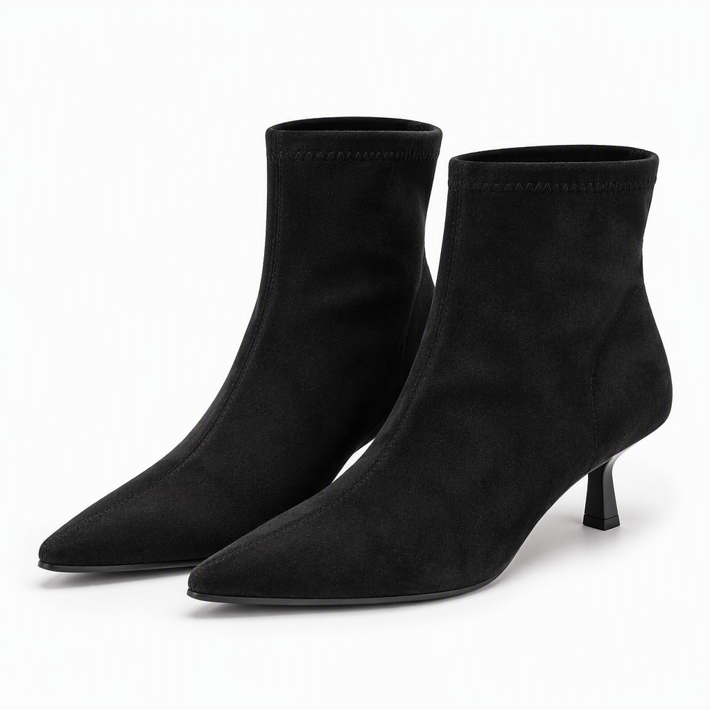 Odalys | Womens Ankle Boots Pointed Toe Kitten Heel Suede Boots Black packshot