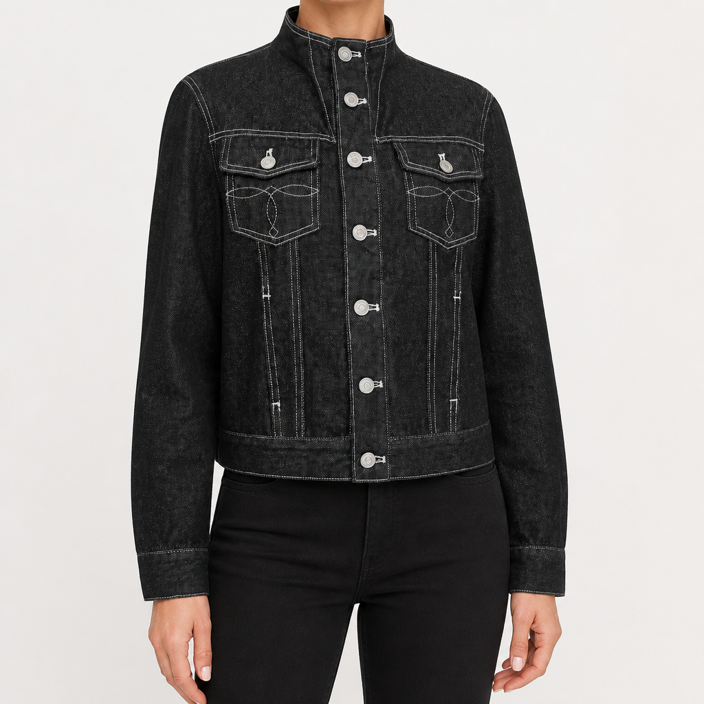 Florence | Womens Oversized Stand Collar Denim Jacket, Graphite Black