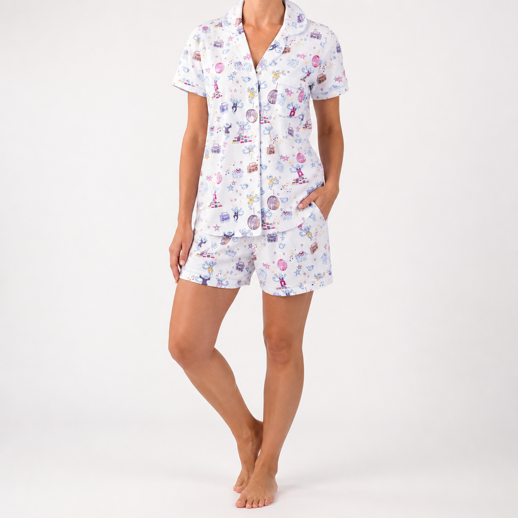 Genevieve | Womens Short Sleeve Cotton Pyjama Set, White