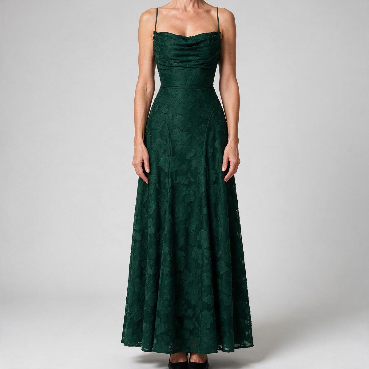 Colette | Womens Wedding Guest Maxi Lace A-Line High Waist Dresses Dark Green