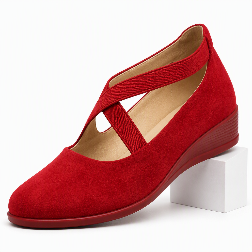 Isadora | Womens Pointed Toe Wedge Casual Comfort Loafers Red packshot
