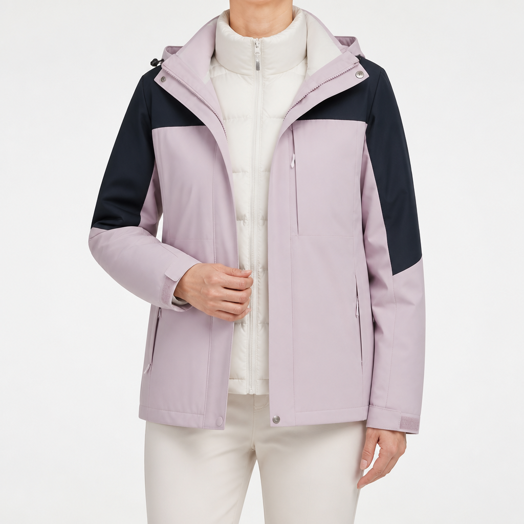 Imogen | Womens Waterproof Hooded 3-in-1 Jacket Fleece Lined, Mauve & Navy 2