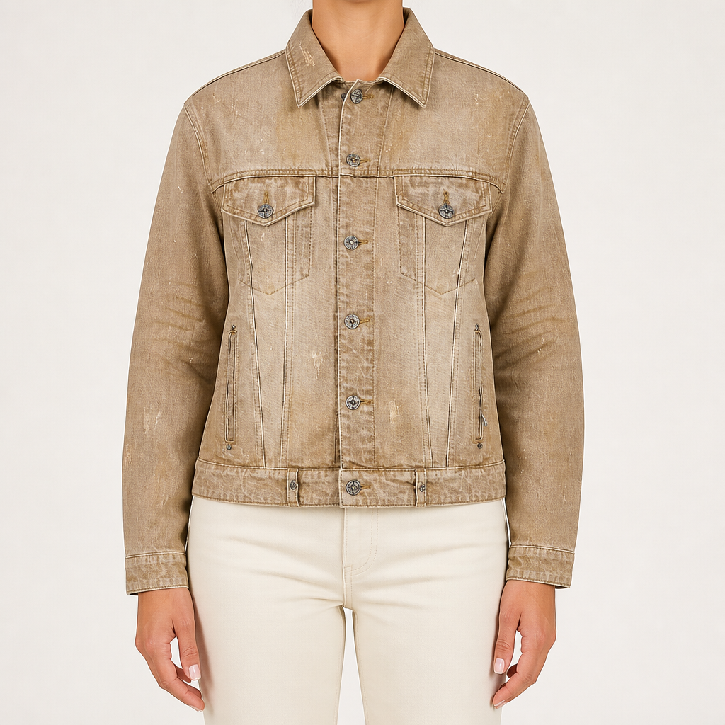Verity | Womens Embellished Oversized Denim Jacket, Brown