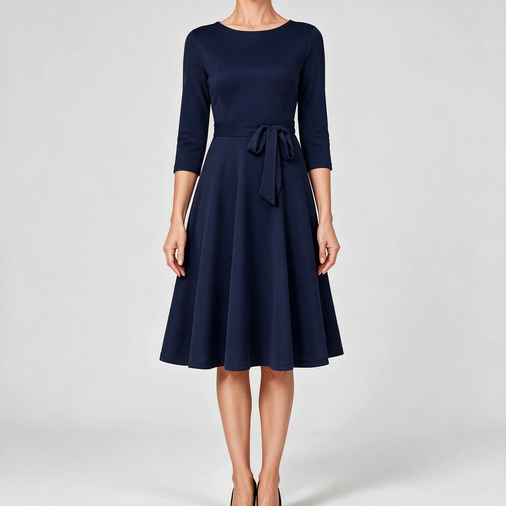 Celeste | Cocktail A Line Midi Wedding Guest Formal Dresses Navy