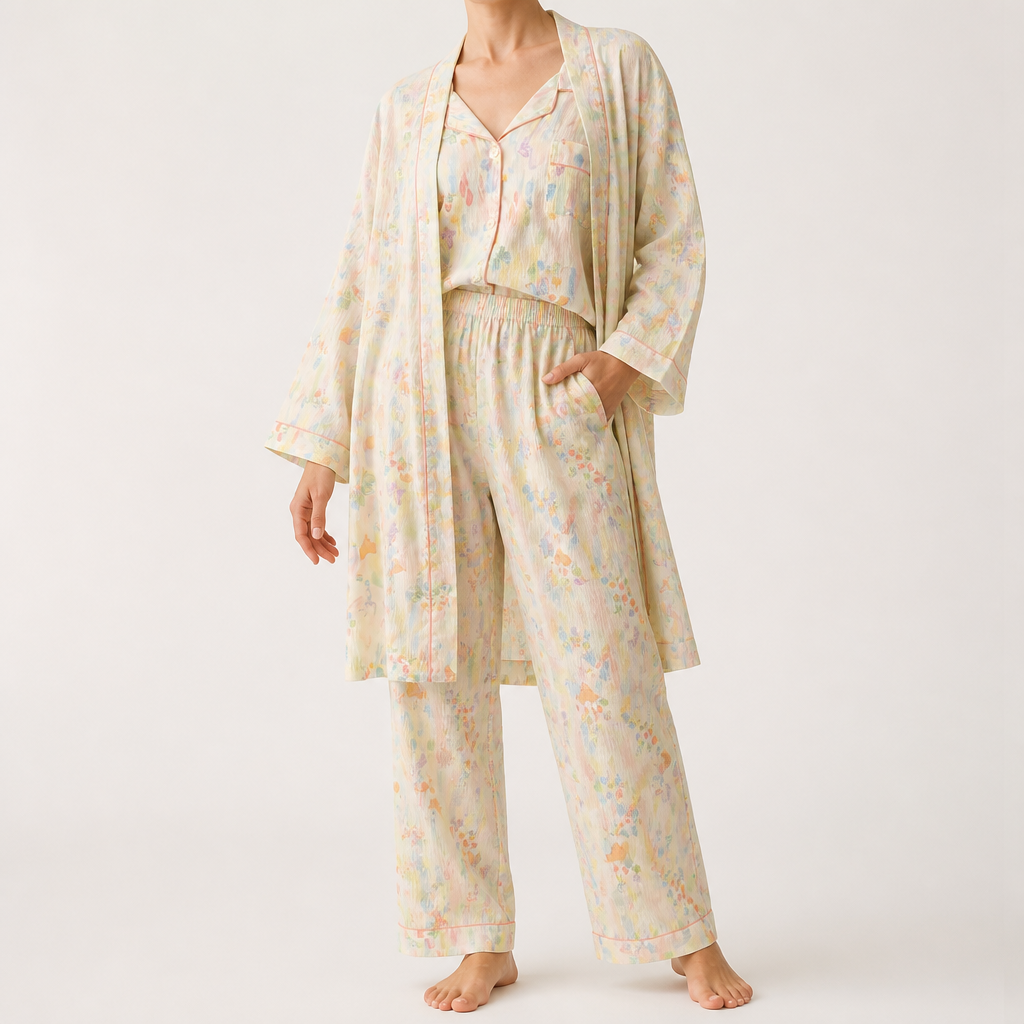 Rosalind | Womens Long Sleeve Button Up Cotton Pyjama Set Loungewear, Cream 14
