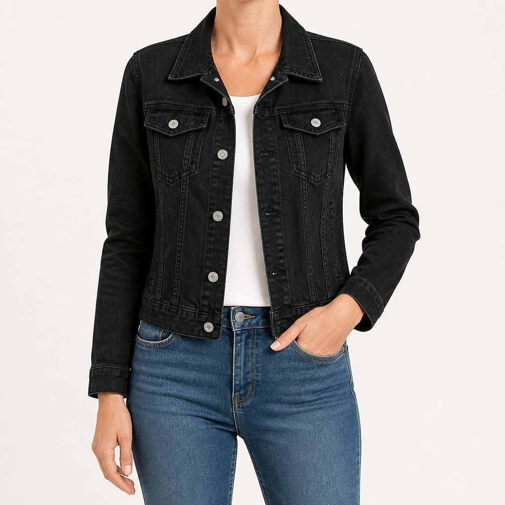 Sylvie | Womens Cropped Denim Jacket, Black