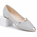 Marceline | Womens Pointed Toe Pearl Flats Slip on Loafers Silver packshot