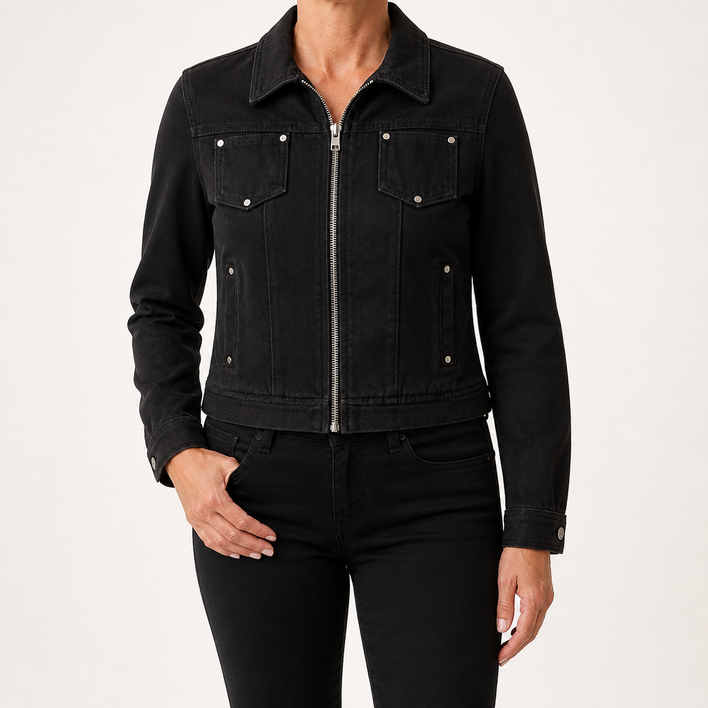 Freya | Womens Cropped Vintage Denim Jacket, Black 2