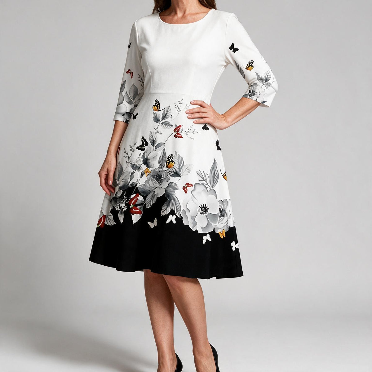 Marguerite | Womens Wedding Guest Floral Round Neck Straight Midi Dress
