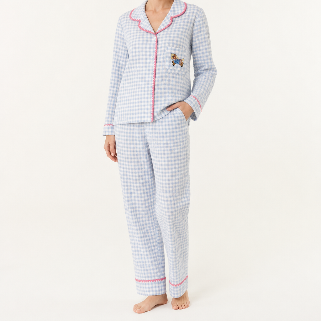 Beatrix | Womens Long Sleeve Cotton Pyjama Set Loungewear, Blue 2