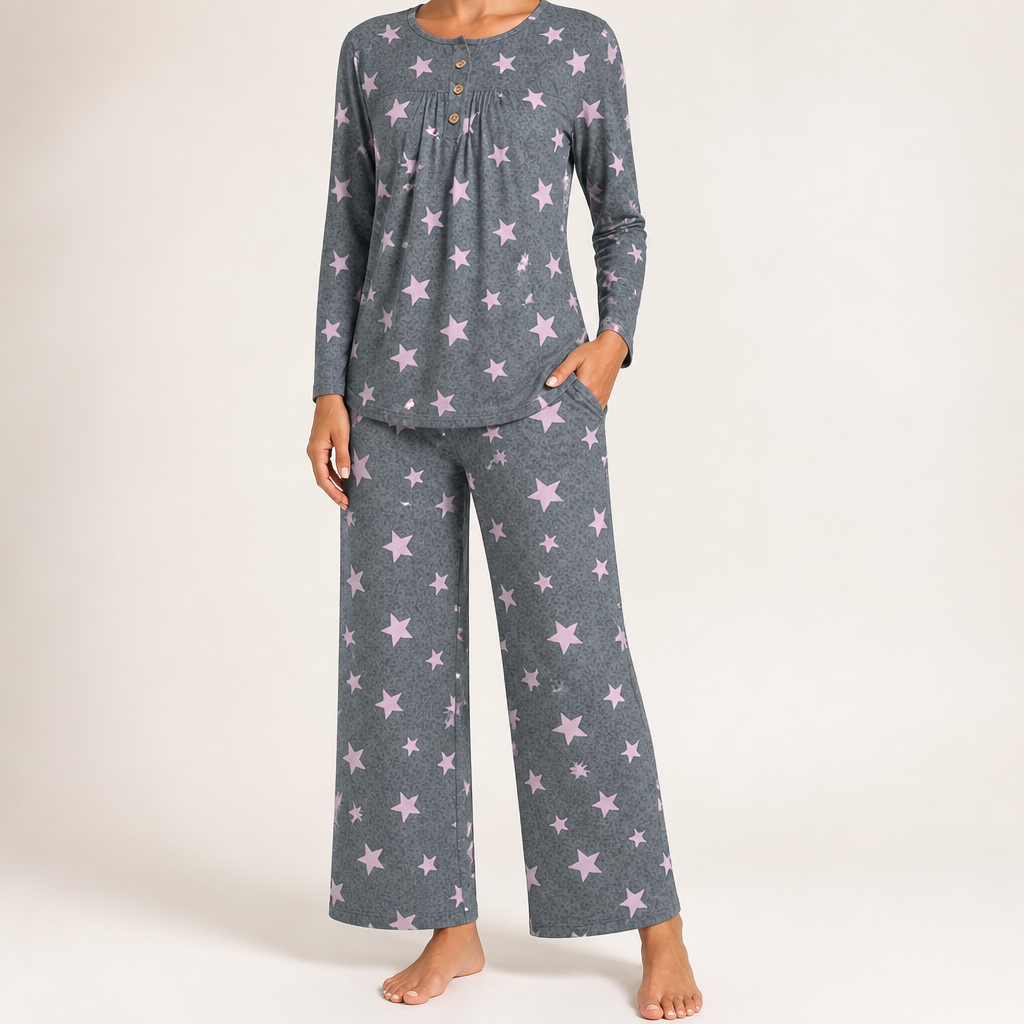 Harriet | Womens Long Sleeve Pyjama Set With Pockets Loungewear, Dark Grey