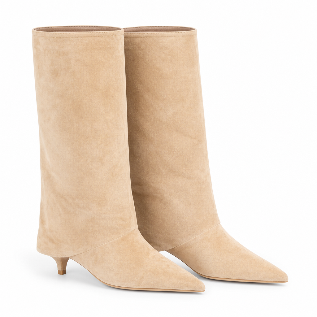 Zephyr | Womens Cowboy Boots Knee High Western Chunky Heel Long Boots Apricot packshot