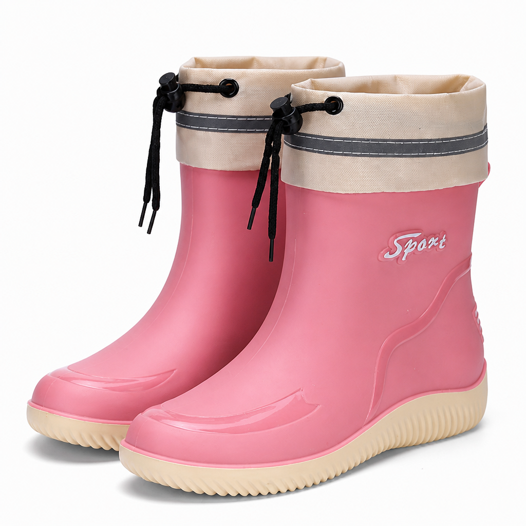 Esme | Womens Wellington Boots Waterproof Non Slip Mid Calf Rain Boots Pink 3 packshot