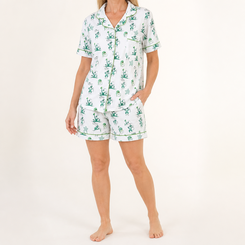 Genevieve | Womens Short Sleeve Cotton Pyjama Set, Forest Green