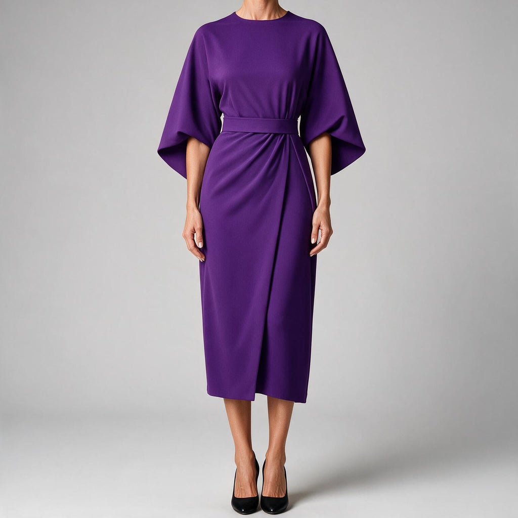 Rhoswen | Womens Wedding Guest Dresses Batwing Sleeve Maxi Elegant Dress Purple